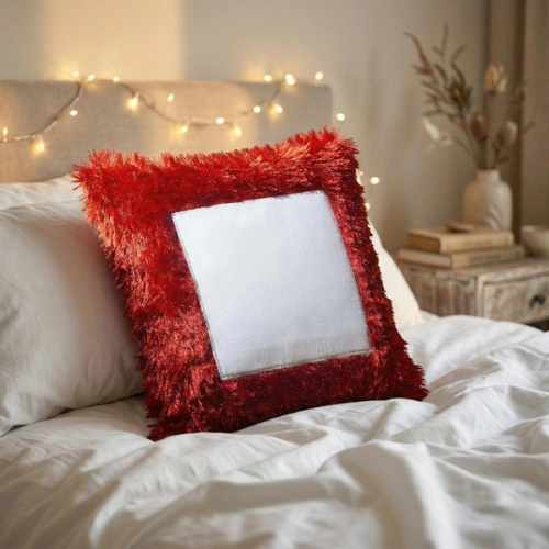 Red Fur Customizable Photo Cushion