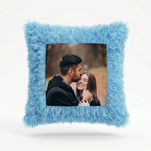 Blue Fur Customizable Photo Cushion