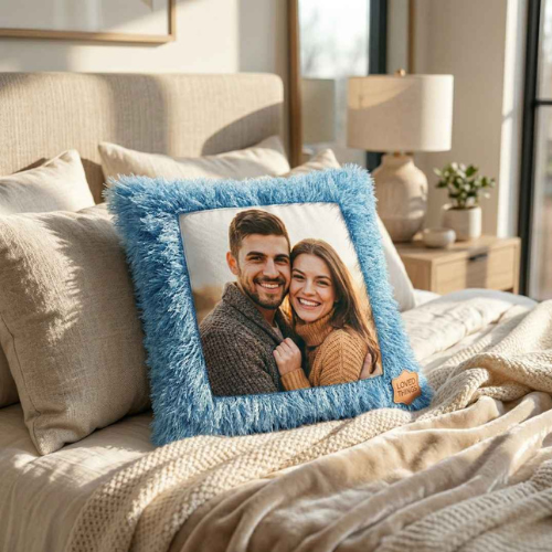 Blue Fur Customizable Photo Cushion